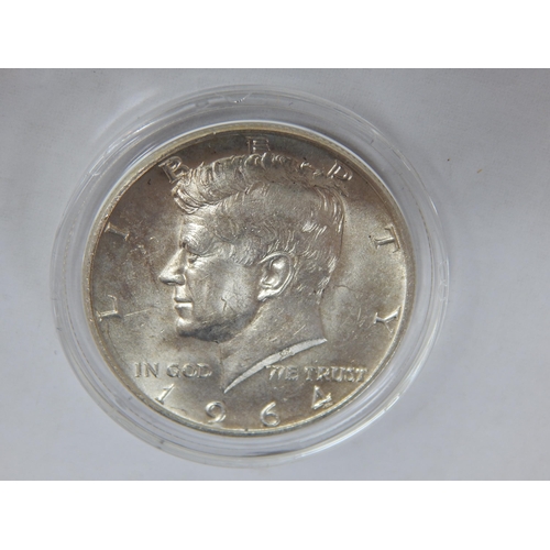 33 - 1922 Silver Peace Dollar, 2002 Fine .999 Silver Eagle & 1964 JFK Silver Half Dollar: All with COA's