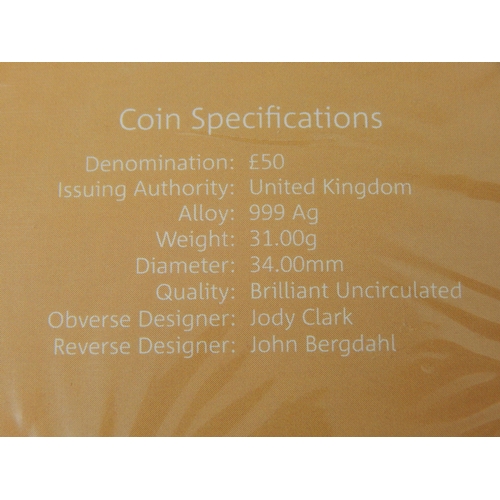 37 - Royal Mint 2016 £50 Fine .999 Silver Coins in Sealed Packs of Issue with Original Purchase Receipts ... 