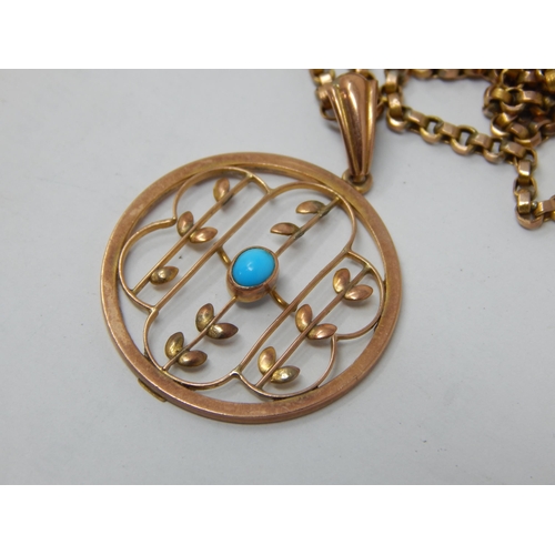 246 - Edwardian 9ct Gold Turquoise Set Pendant Necklace: Gross weight 5.6g