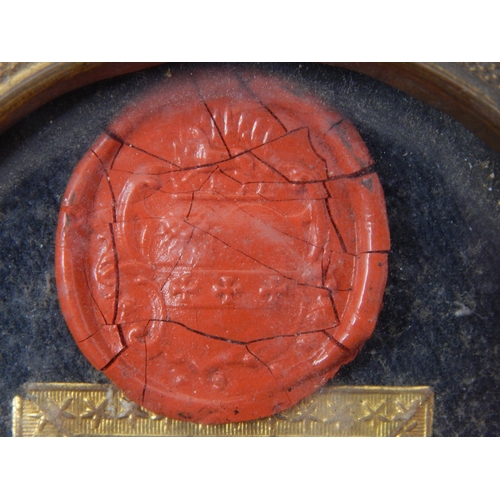 260 - An Unusual 16th Century Framed Red Wax Seal & Handwritten Note Below, Dated 1555.