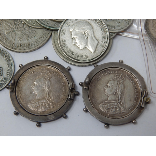 7F - QV Silver Mounted Shillings together with a large quantity of pre-1947 Silver coinage, mainly in coi... 