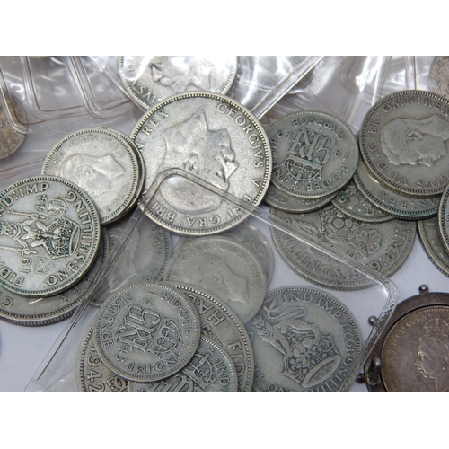 7F - QV Silver Mounted Shillings together with a large quantity of pre-1947 Silver coinage, mainly in coi... 