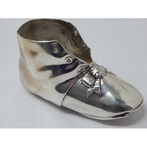 262 - Edwardian Silver Shoe with Import Marks for Birmingham 1904 by Gorham Manufacturing: 10.5cm long