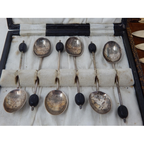 266 - Set of 6 Art Deco Silver Coffee Bean Finial Spoons Hallmarked Birmingham 1934 by Marson & Jones toge... 