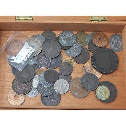 1 - Collection of early coins in a vintage cigar box including George 111 Cartwheel Twopence 1797, RFS H... 