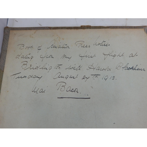 375 - Early Aviation: A Scrap Book Compiled by Miss Mai Bacon (English Actress) in 1913 recording her flig... 