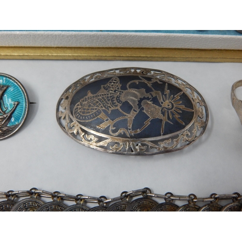 271 - A Collection of Sterling Silver Jewellery to Include an Iona Silver & Enamel Galleon Brooch, Further... 