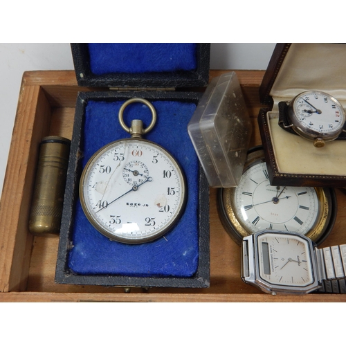 275 - A Wooden Box Containing a Large Quantity of Wristwatches, Movements, Parts etc: From a Watch Repaire... 