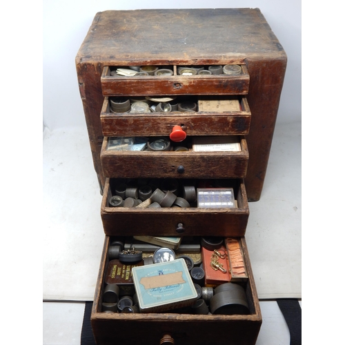 276 - Five Drawer Wooden Cabinet Containing a Large Quantity of Watch Parts: From a Watch Repairers Worksh... 