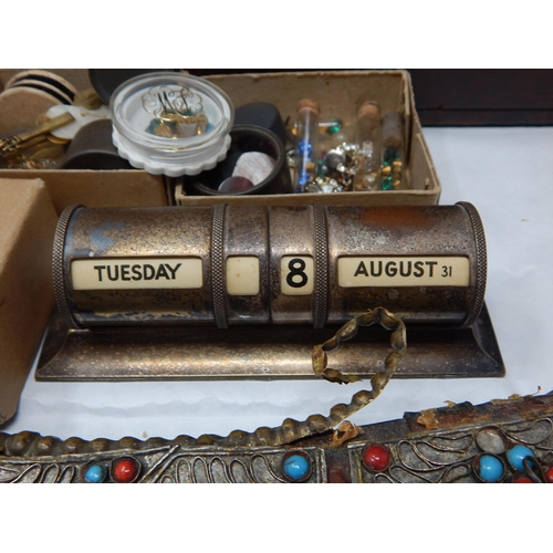 387 - Coins, Synthetic Stones, Brownie Camera, Kukri with Jewelled Scabbard, Desk Calendar, Writing Slope,... 