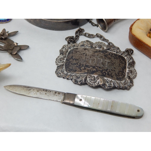 281 - A Quantity of Hallmarked Silver Including a Vesta Case, Cigar Piercer, Napkin Ring, Bangle, Decanter... 