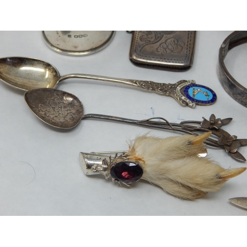 281 - A Quantity of Hallmarked Silver Including a Vesta Case, Cigar Piercer, Napkin Ring, Bangle, Decanter... 