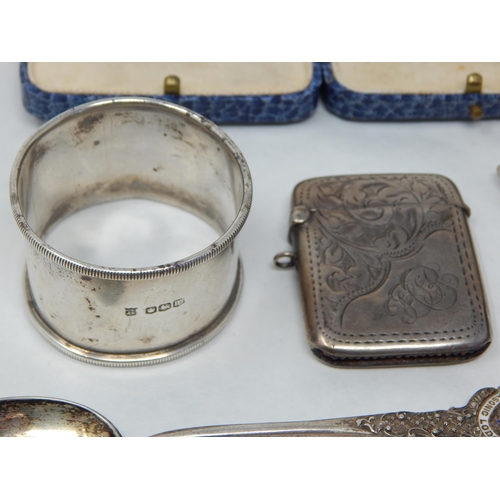 281 - A Quantity of Hallmarked Silver Including a Vesta Case, Cigar Piercer, Napkin Ring, Bangle, Decanter... 