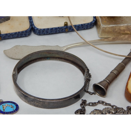 281 - A Quantity of Hallmarked Silver Including a Vesta Case, Cigar Piercer, Napkin Ring, Bangle, Decanter... 