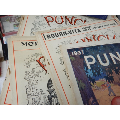 391 - A Collection of Early Punch Magazines, Stamps, FDC's, Banknotes, Postcard Album, 1972 FA Cup Medalli... 