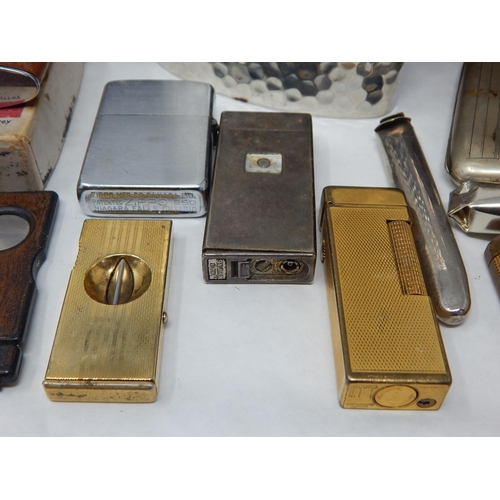 393 - Military Compass, Collection of Lighters Including Dunhill, Hip Flasks, Penknives, Cigar Cutters, Sh... 