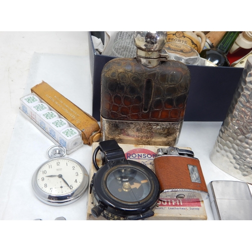 393 - Military Compass, Collection of Lighters Including Dunhill, Hip Flasks, Penknives, Cigar Cutters, Sh... 