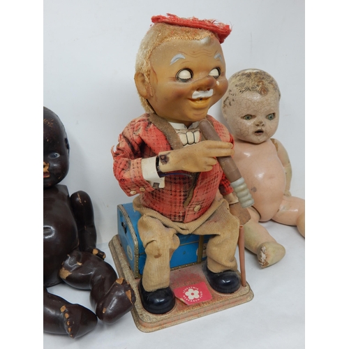 395 - Automaton of a Man Smoking a Cigar together with two vintage dolls A/F