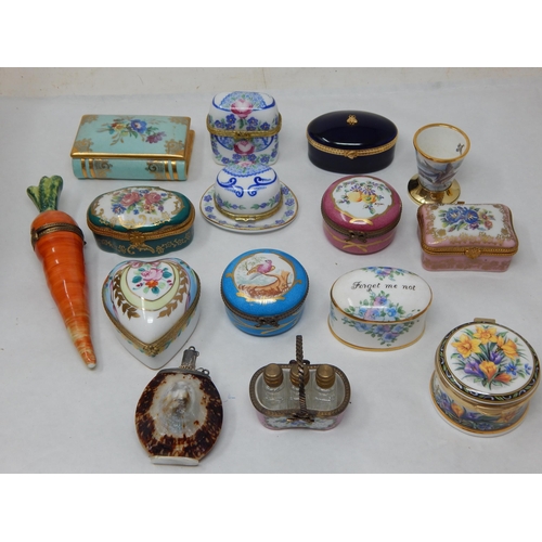 398 - A Collection of Hand Painted Fine Porcelain Boxes together with a Miniature Porcelain Basket contain... 