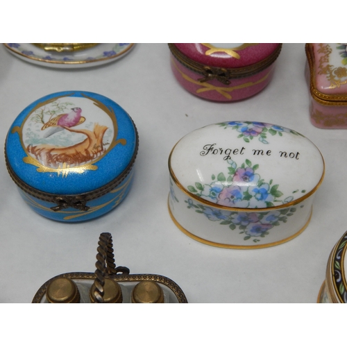 398 - A Collection of Hand Painted Fine Porcelain Boxes together with a Miniature Porcelain Basket contain... 