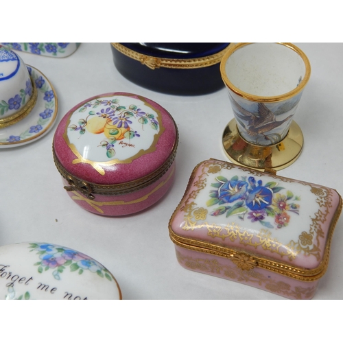 398 - A Collection of Hand Painted Fine Porcelain Boxes together with a Miniature Porcelain Basket contain... 