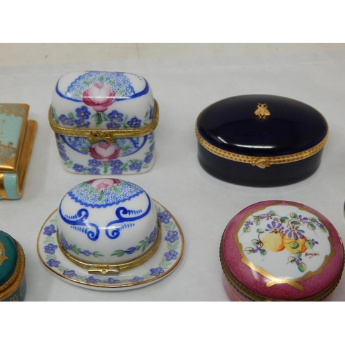 398 - A Collection of Hand Painted Fine Porcelain Boxes together with a Miniature Porcelain Basket contain... 