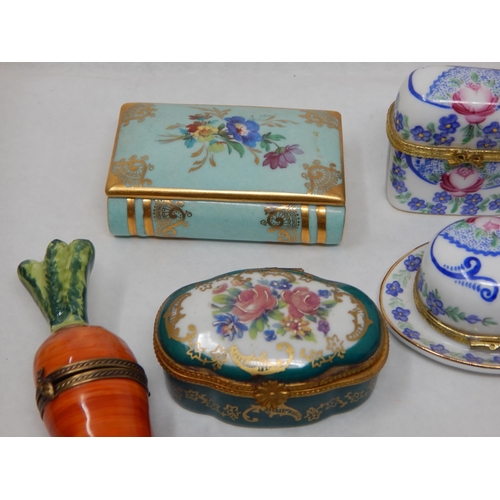 398 - A Collection of Hand Painted Fine Porcelain Boxes together with a Miniature Porcelain Basket contain... 