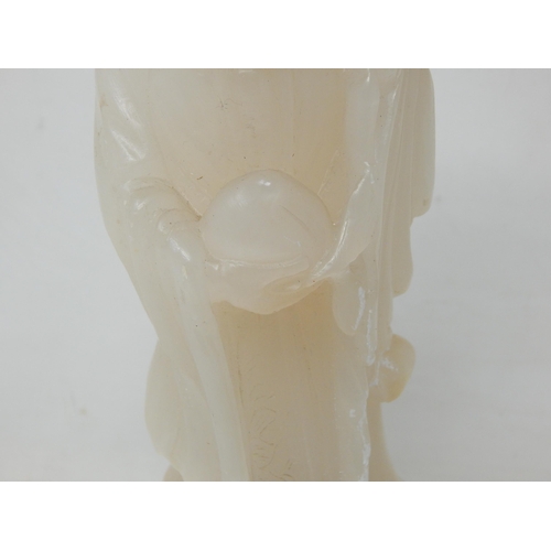 403 - Oriental Jade/Jadeite Figure of a Deity on Carved Jade/Jadeite Base: 25.5cm High