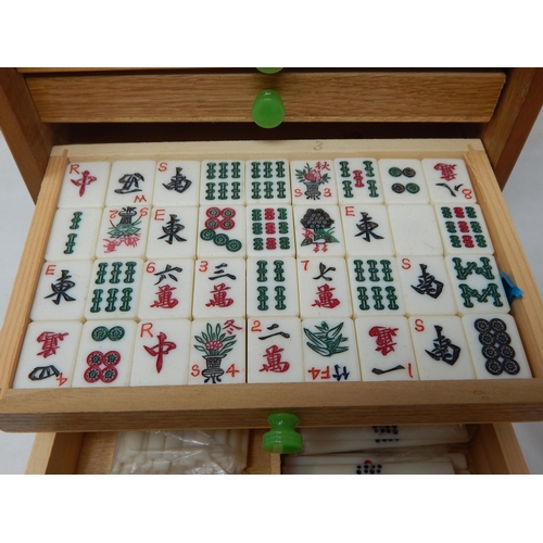 405 - Mah Jong Set Contained within a 5 Drawer Wooden Cabinet