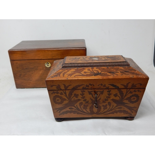 406 - c19th Inlaid Twin Division Tea Caddy with Key together with a further C19th Tea Caddy with Key