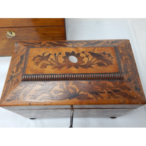 406 - c19th Inlaid Twin Division Tea Caddy with Key together with a further C19th Tea Caddy with Key