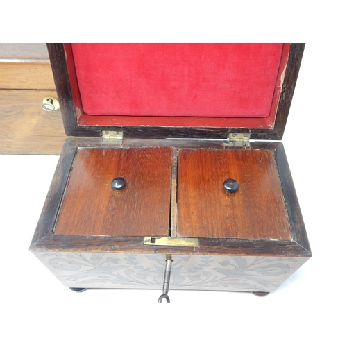 406 - c19th Inlaid Twin Division Tea Caddy with Key together with a further C19th Tea Caddy with Key