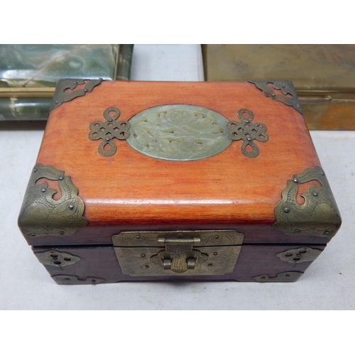 409 - A Quantity of Boxes Including a C19th Bible Box, Carved Topped Wooden Box, Oriental Jewellery Box wi... 