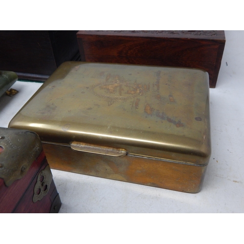 409 - A Quantity of Boxes Including a C19th Bible Box, Carved Topped Wooden Box, Oriental Jewellery Box wi... 