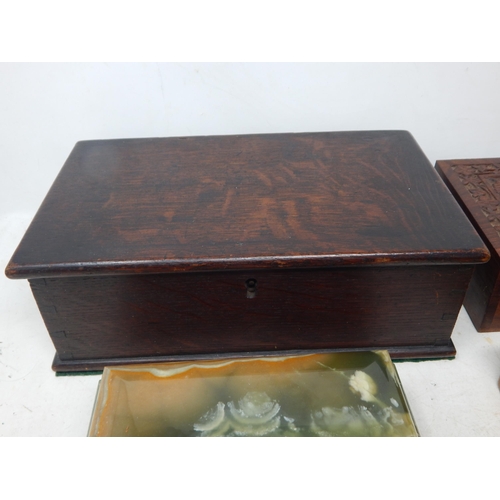 409 - A Quantity of Boxes Including a C19th Bible Box, Carved Topped Wooden Box, Oriental Jewellery Box wi... 