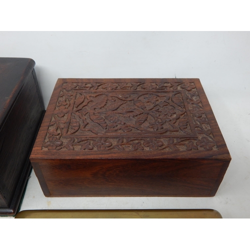 409 - A Quantity of Boxes Including a C19th Bible Box, Carved Topped Wooden Box, Oriental Jewellery Box wi... 