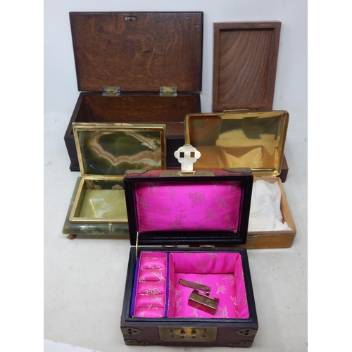 409 - A Quantity of Boxes Including a C19th Bible Box, Carved Topped Wooden Box, Oriental Jewellery Box wi... 