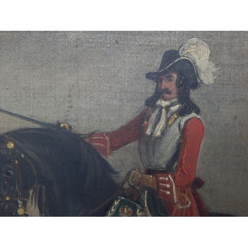 411 - 19th Century Oil on Canvas of a Cavalier on Horseback: Framed, Measuring 42cm x 36,5cm overall