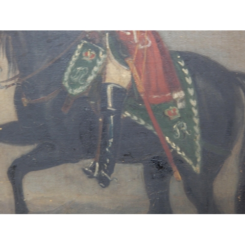 411 - 19th Century Oil on Canvas of a Cavalier on Horseback: Framed, Measuring 42cm x 36,5cm overall