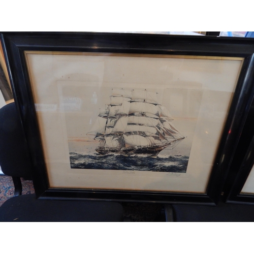 412 - A Pair of Signed Maritime Prints of The Cutty Sark & Lightning by J. Spurling 1924: Signed & Dated: ... 