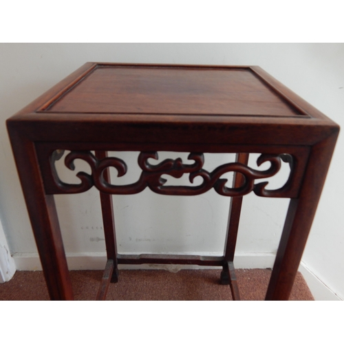 413 - 19th Century Chinese Wooden Table of Square Form with Recessed Top & a Carved & Pierced Apron on Fou... 