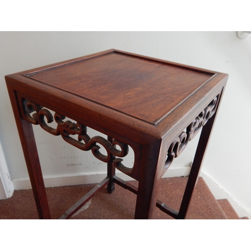 413 - 19th Century Chinese Wooden Table of Square Form with Recessed Top & a Carved & Pierced Apron on Fou... 