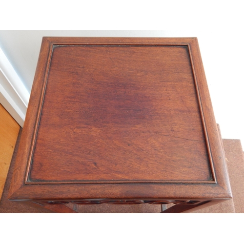 413 - 19th Century Chinese Wooden Table of Square Form with Recessed Top & a Carved & Pierced Apron on Fou... 