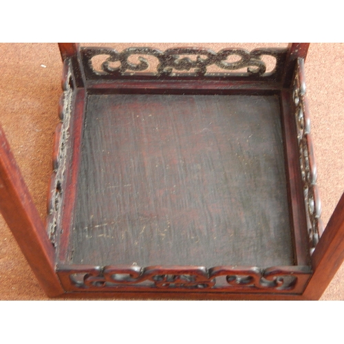 413 - 19th Century Chinese Wooden Table of Square Form with Recessed Top & a Carved & Pierced Apron on Fou... 