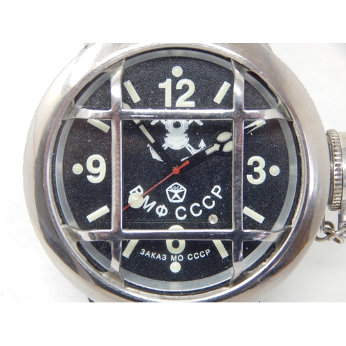 283 - Large Russian Divers watch with luminous dial and caged front: serial no 4449: 60mm dial