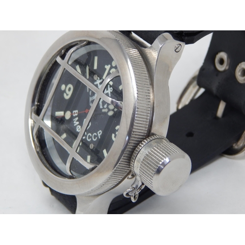 283 - Large Russian Divers watch with luminous dial and caged front: serial no 4449: 60mm dial