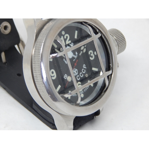 283 - Large Russian Divers watch with luminous dial and caged front: serial no 4449: 60mm dial