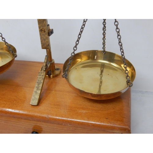 429 - Set of Brass Apothecary Scales in Fitted Wooden Case by William Webb, Essex: Complete with Weights