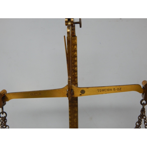 429 - Set of Brass Apothecary Scales in Fitted Wooden Case by William Webb, Essex: Complete with Weights