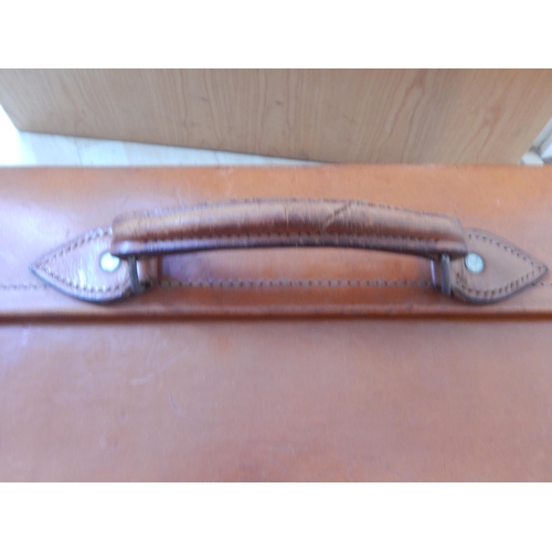 433 - Large Vintage Leather Suitcase 75cm wide x 42cm deep together with two further suitcases